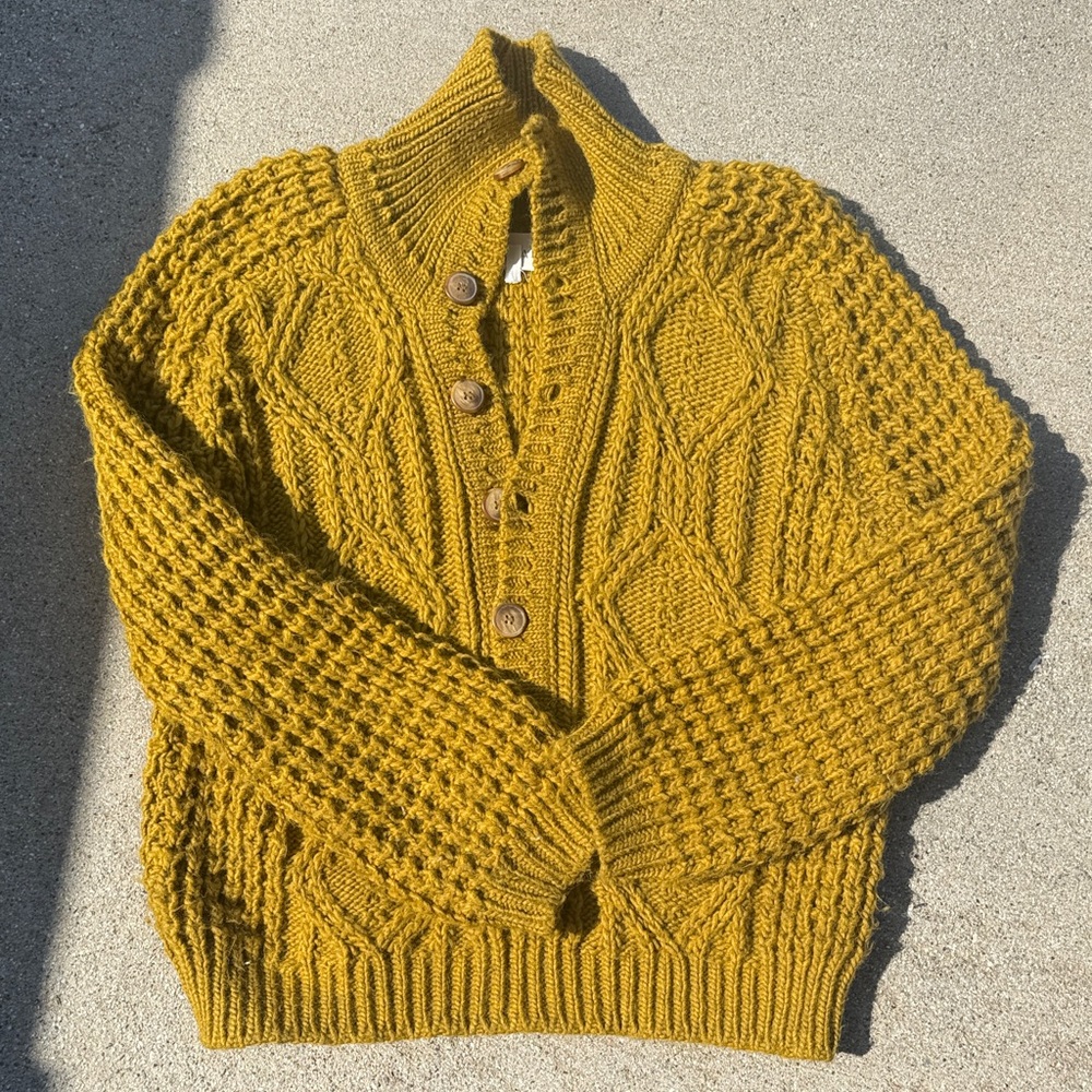 THE GREAT. Mustard Cable Knit Sweater
